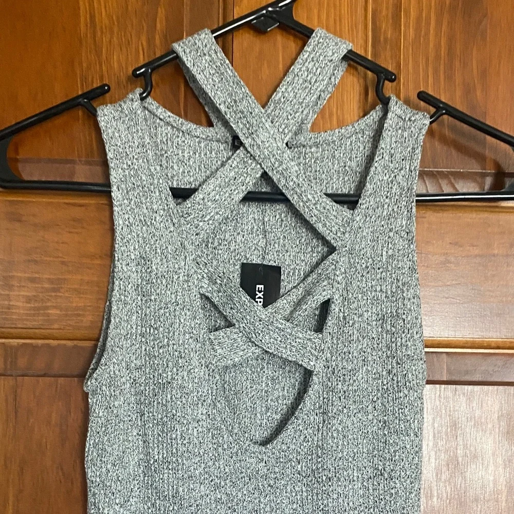 Express Heather Gray Crisscross Neck Bodysuit - Picture 2 of 8